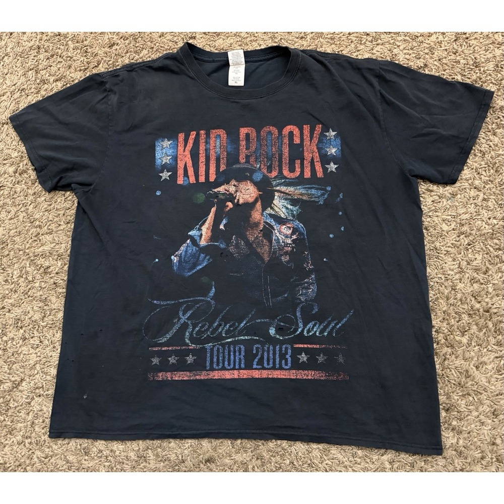 Gildan Kid Rock Rebel Soul Tour Tee Shirt Black Music Artist 2013 Mens Size XL